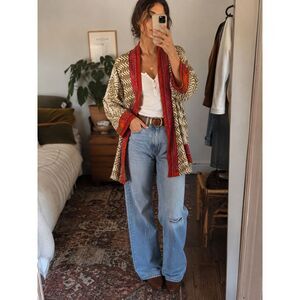 Vintage 90s Ann Tjian for Kenar Kimono Jacket Chevron Geometric Silk S